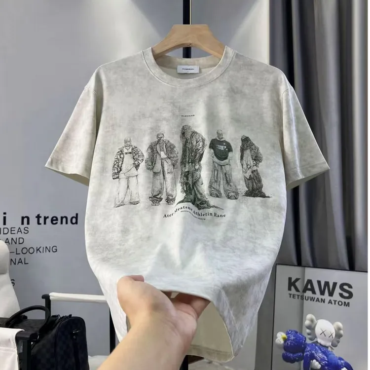 2025夏季男士潮流扎染短袖男透气美式休闲百搭印花圆领T恤【5669】