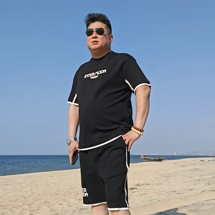 大码时尚男士潮流透气舒适百搭夏季运动休闲短袖男套装纯色半袖WT