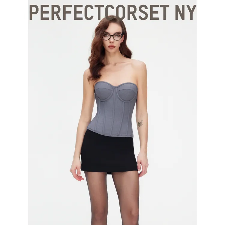 氧化菊同款 Bosse【知识分子】格雷系灰色西装收腰显瘦绑带鱼骨胸衣