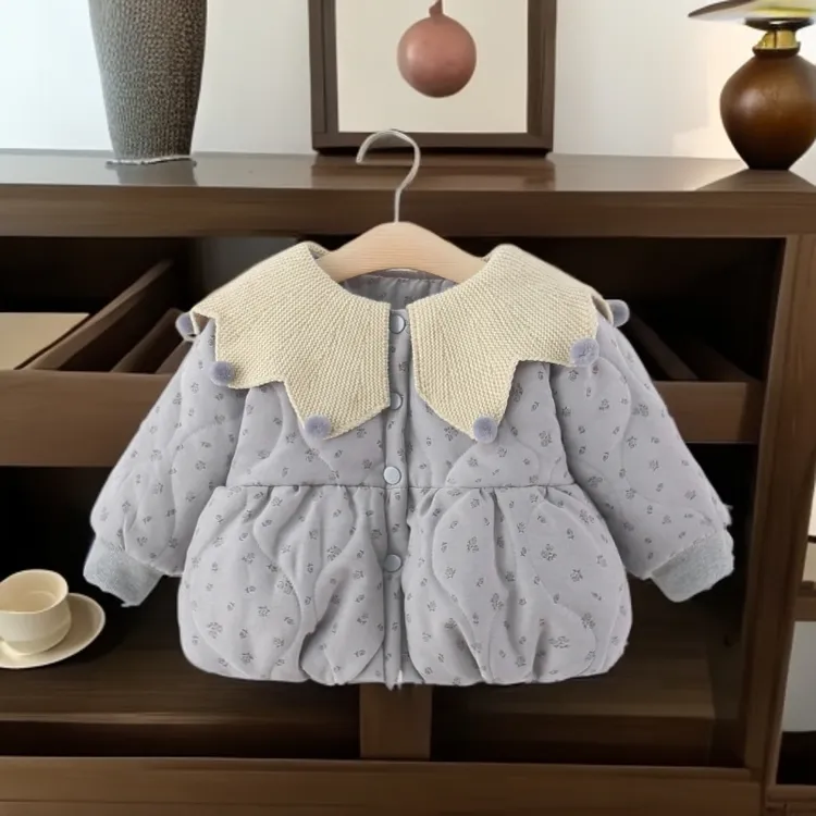 女童森系棉服碎花宝宝拜年衣服韩版女童加绒加厚棉衣儿童冬装外套