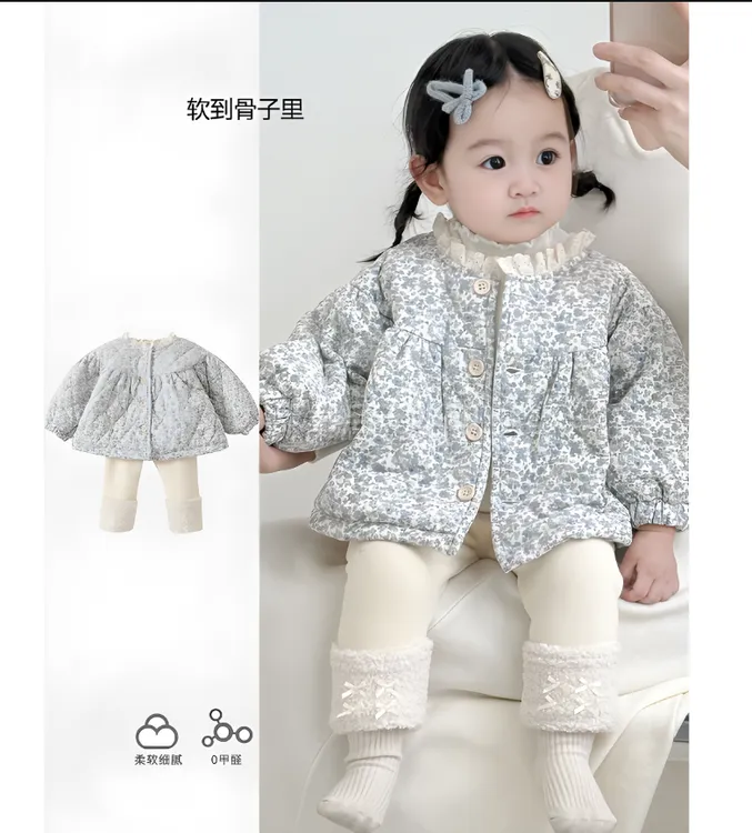 2025秋冬新款韩式女孩公主婴儿衣服夹棉碎花外套洋气保暖宝宝冬装