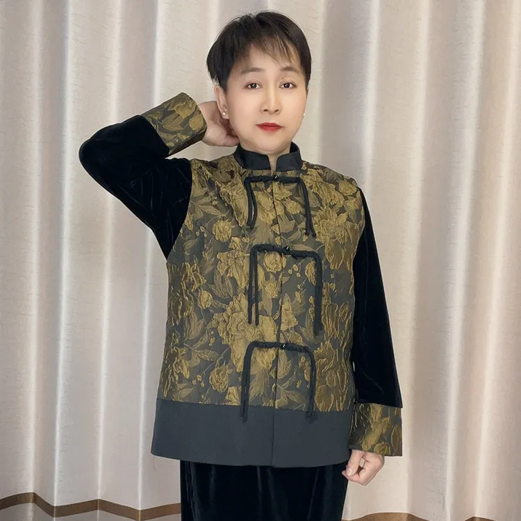 立领马甲时尚中老年妈妈装新款春秋名牌新中式女装背心高端拼接