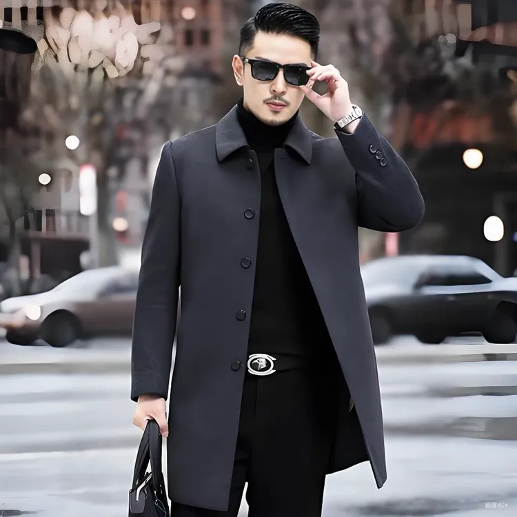 (亏米清仓）秋冬时尚翻领双面绵羊毛冬季大衣修身休闲中长款外套