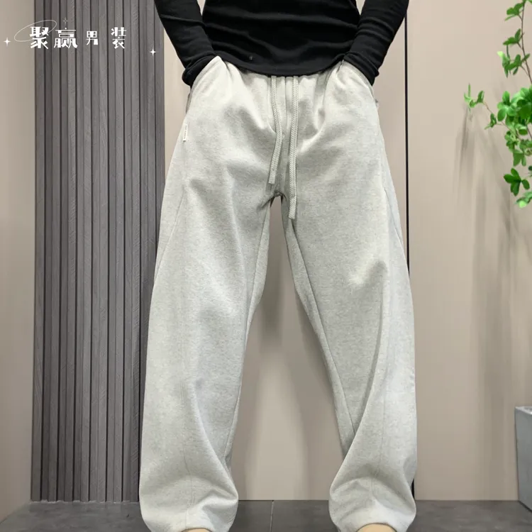 加绒防风裤男款冬季简约舒适阔腿运动裤男生加厚裤子男士百搭卫裤