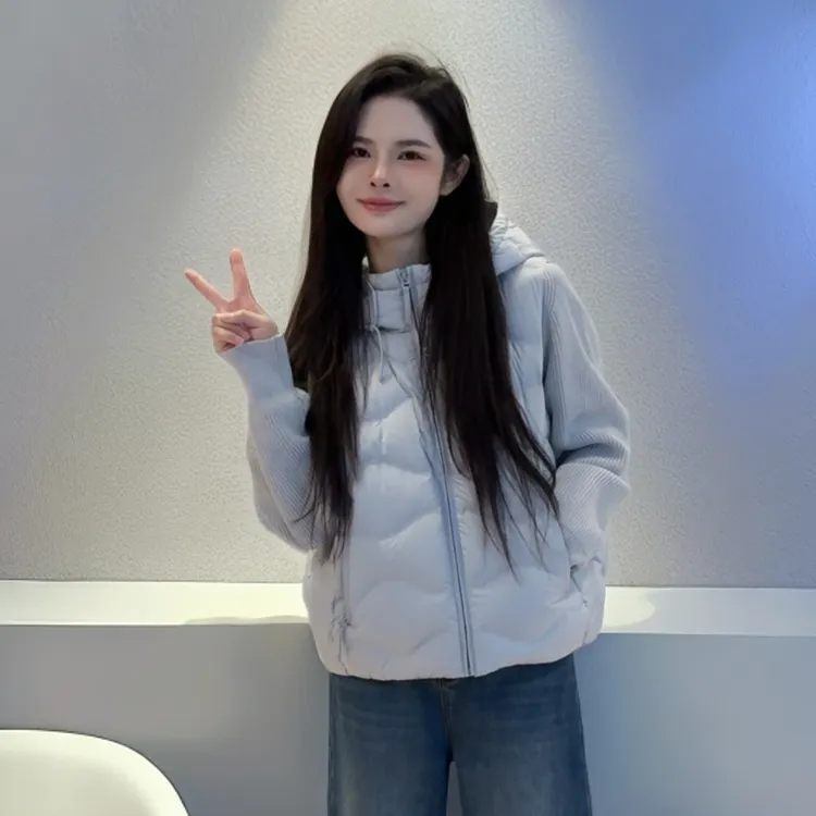 宿慕SUMU针织拼接羽绒服女2025新款冬季韩版羽绒服外套女装1025
