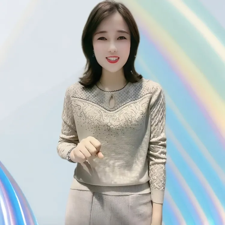 秋季女新款显瘦小香风装长袖百搭针织打底衫长袖宽松时尚气质