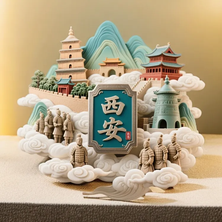 西安兵马俑金属浮雕冰箱贴金属立体旅游文创景点建筑礼物礼品套装