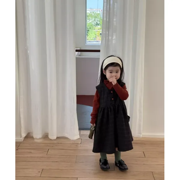 女童秋冬新款格子背心裙套装洋气女宝宝打底衫休闲背心裙两件套