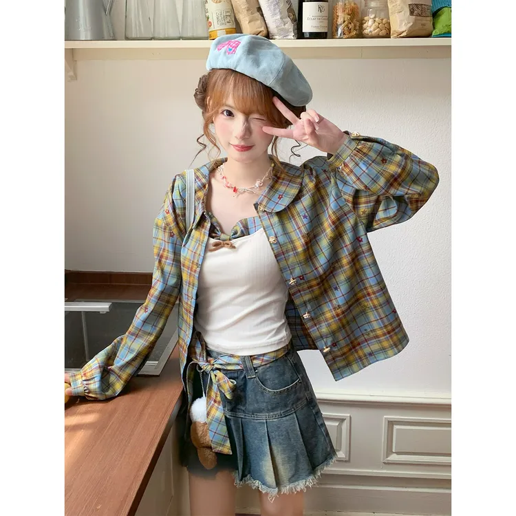 sinsingirl 小熊罐罐 星星格子套装 外套+吊带+短裙