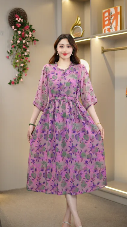 秋季新款妈妈装时尚长裙气质定位洋气【薄荷】D