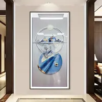 入户玄关画现代轻奢风高端实物立体画高透钢化玻璃背景墙横款挂画