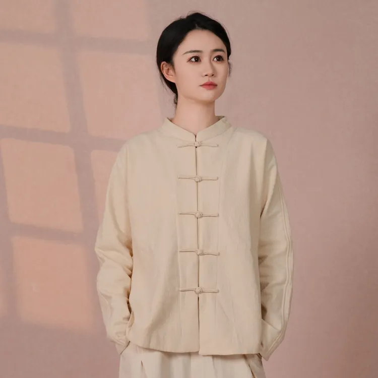 2025原创龟裂纹提花单排扣中式秋冬外套复古纯色棉麻棉服棉袄套装