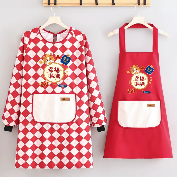 新年款围腰防泼水舒适围裙耐穿防油厨房做饭大扫除罩衣餐饮工作服