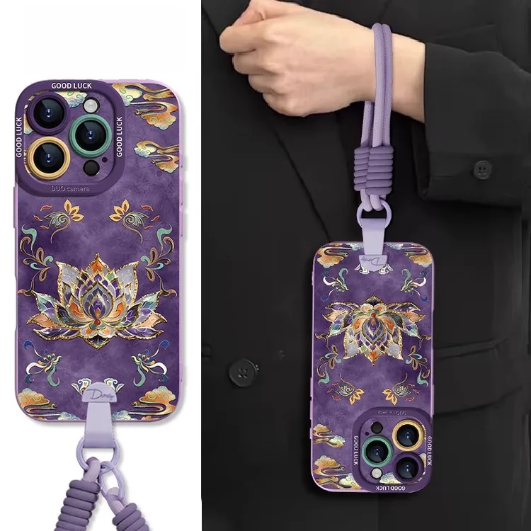 敦煌鎏金莲花适用苹果16promax手机壳iphone15pro轻国风14p女神风