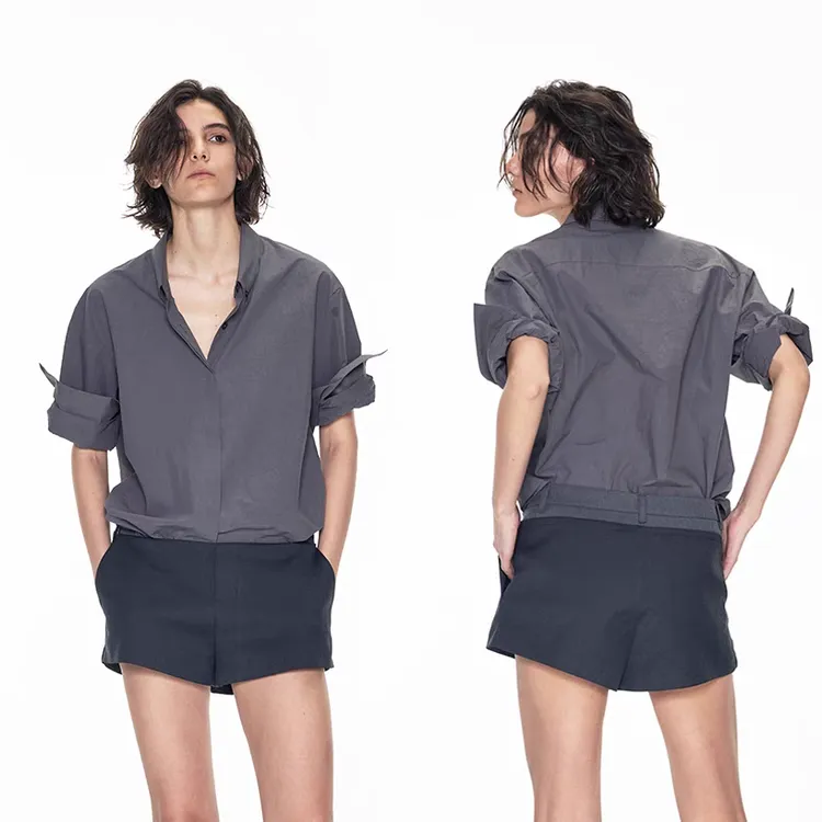 THE SHY STREET手工卷袖短袖衬衫TSS051U029