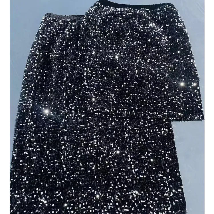 新款设计款亮片a字短裙女显瘦高级大码胖mm珠片半裙辣妹裙半身裙