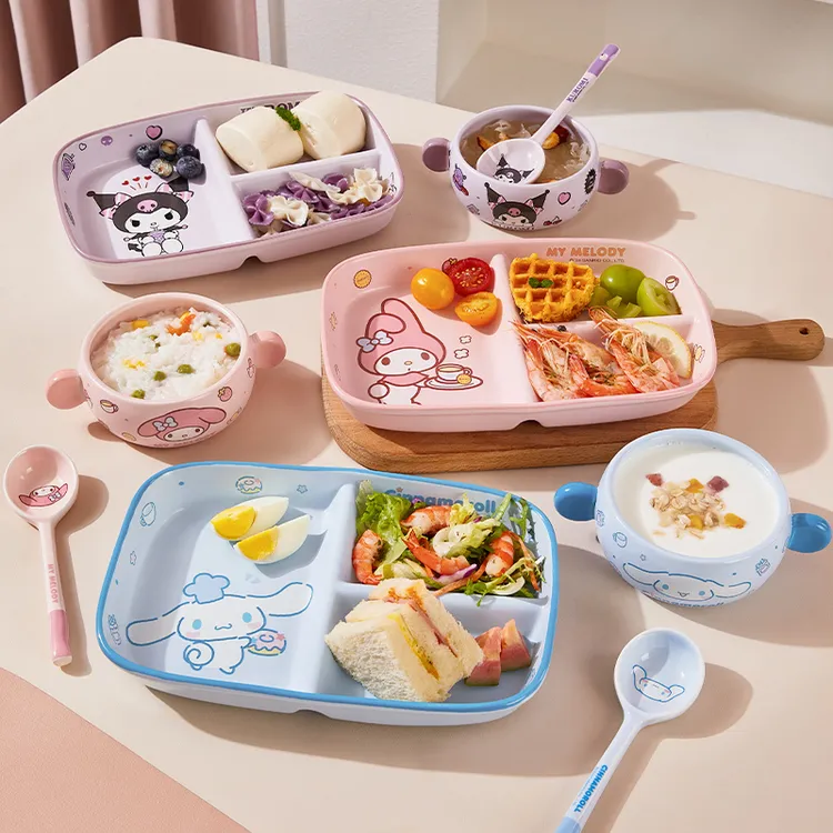 三丽鸥【分格餐盘】儿童分餐盘新款小学生陶瓷高颜值餐具家用可爱盘