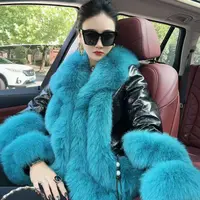 83气质时尚百搭洋气重工名媛简约狐狸毛绵羊皮内胆鹅绒皮草外套