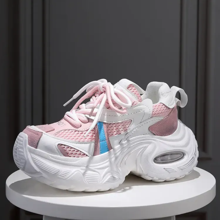  2025夏季新款网面透气休闲鞋韩版显瘦气垫底轻便运动跑步老爹鞋