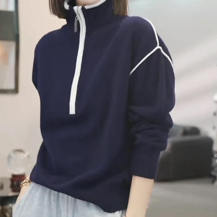 【Jason colors】秋冬新款显瘦时尚半拉链气质休闲针织衫长袖上衣