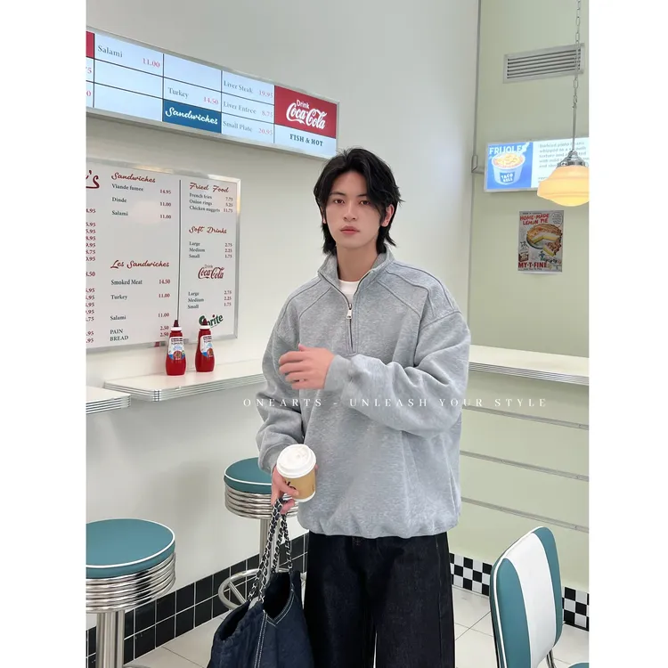 【ONEARTS卫衣】秋季420g重磅解构半拉链套头卫衣男休闲百搭卫衣