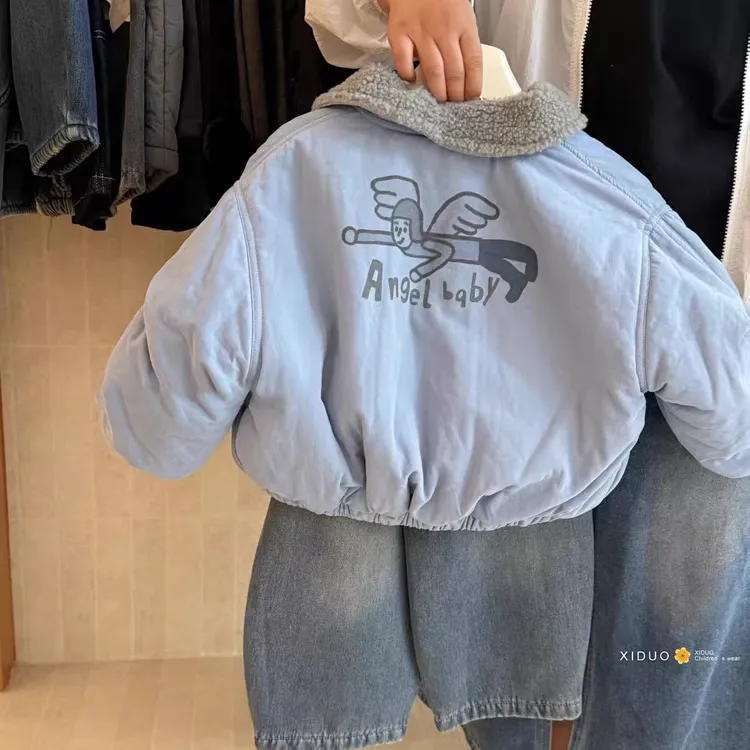 韩系男童加厚棉服2025冬季儿童洋气卡通毛毛翻领痞帅保暖百搭上衣