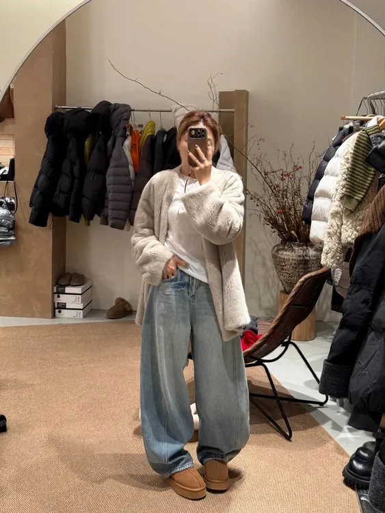 冬季加绒高品质订制款牛仔裤长裤宽松百搭裤子水洗阔腿简约显瘦