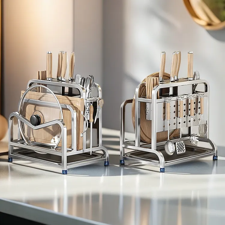 居添福刀具厨房置物架台式置物架收纳抛光，烤漆1层菜刀家用沥水