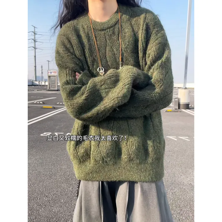 V37美式重磅肌理感圆领毛卫衣冬新款宽松简约套头慵懒风韩版套头