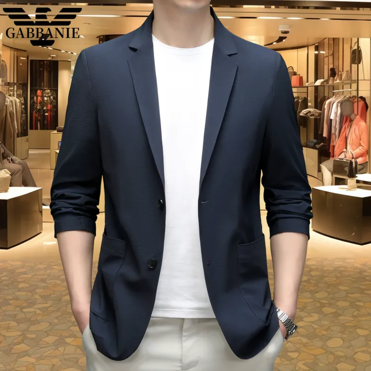 意大利品牌男装夏季薄款西服男士高档时尚防晒衣外套纯色休闲西装