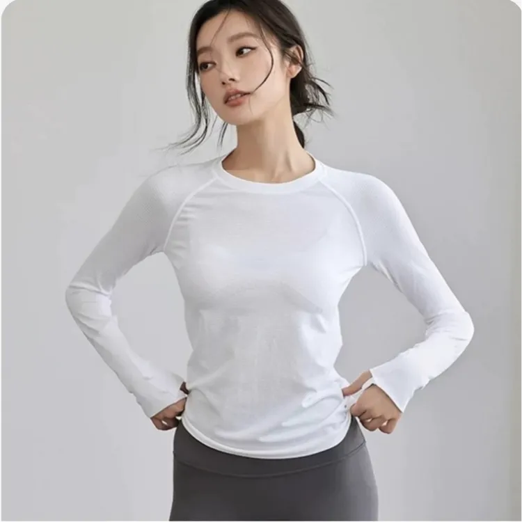 瑜伽长袖女紧身透气速干健身衣女秋健身服显瘦上衣圆领裸感
