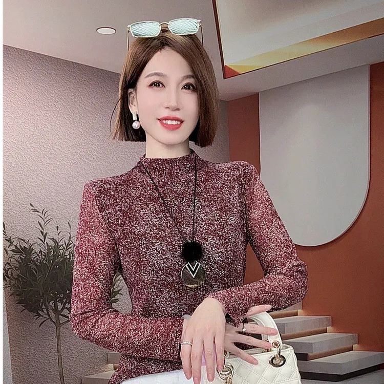 半高领网纱打底衫女秋季2025新款高级感内搭小衫长袖T恤纱衣上衣
