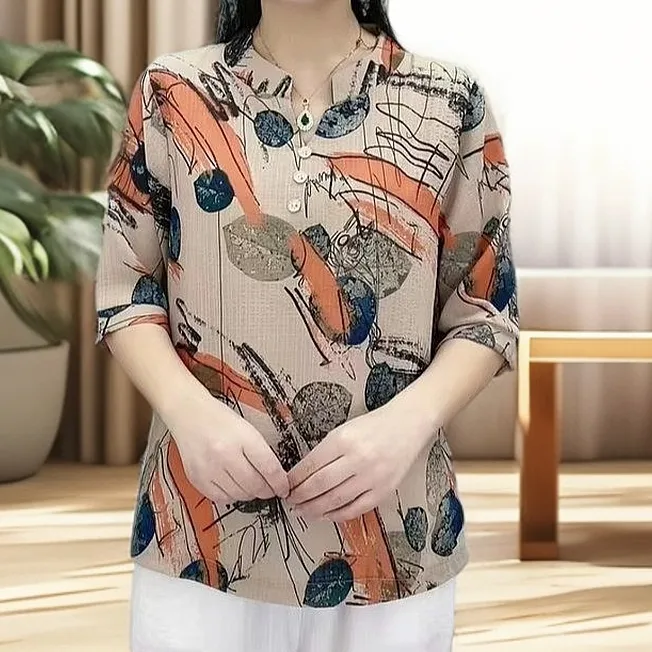 妈妈装夏季薄款短袖T恤大码休闲中老年女装