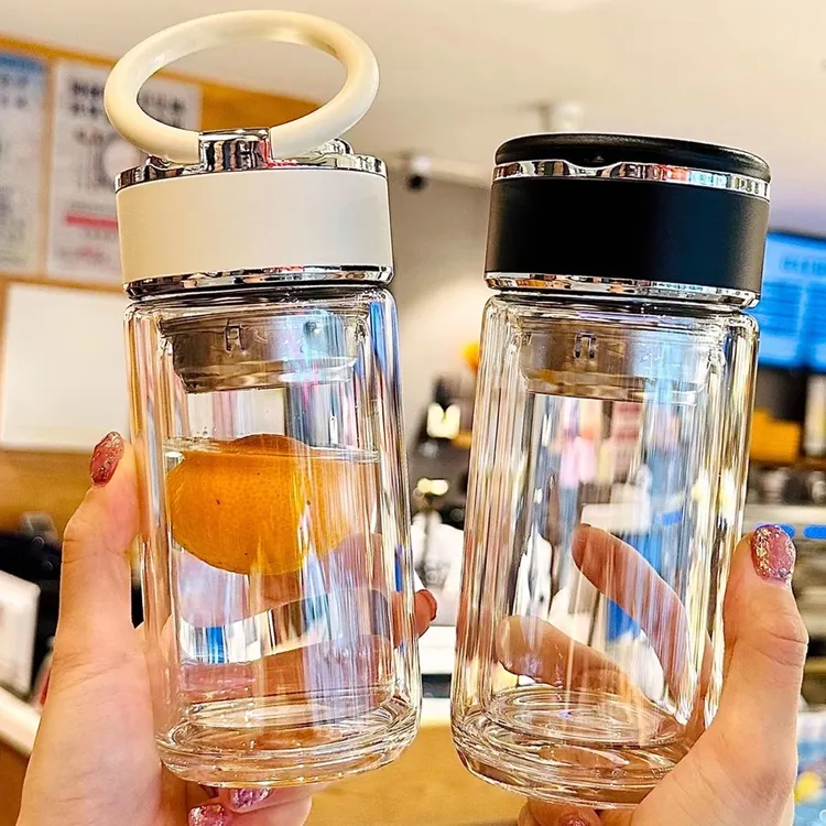 双层加厚玻璃杯带滤网新款男女士便携隔热透明简约花茶果茶泡茶杯