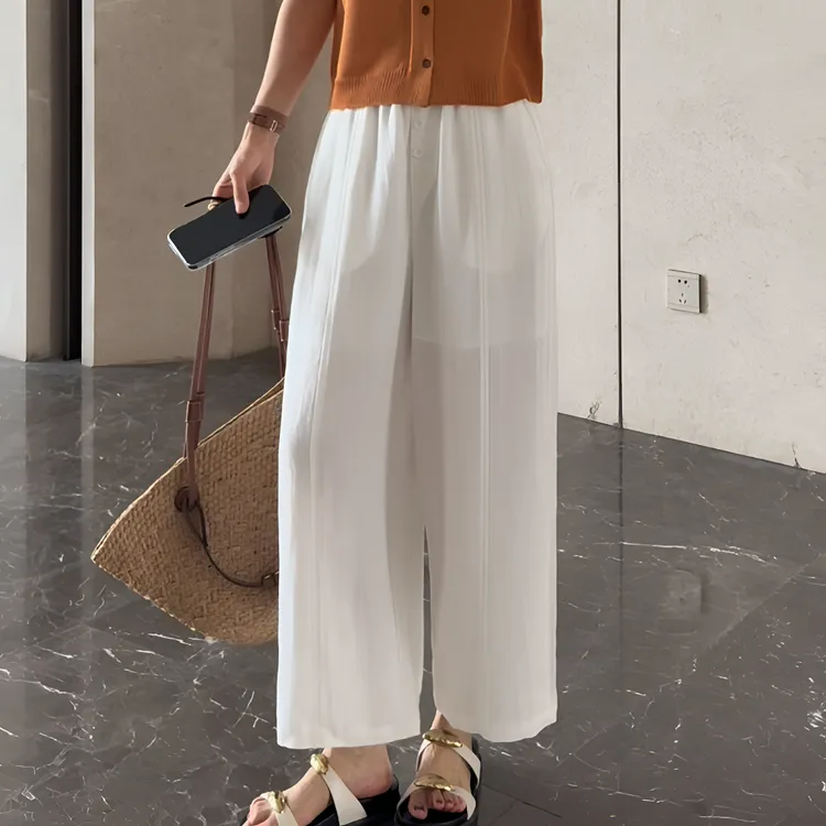 【余欢欢】夏季百搭时尚松紧腰天丝+亚麻九分休闲裤-YHK50266