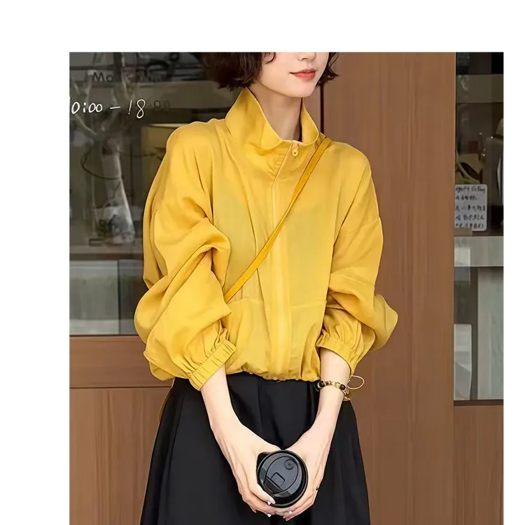 防晒服女款2025春夏新款天丝麻外套宽松显瘦抽绳立领防晒服薄上衣