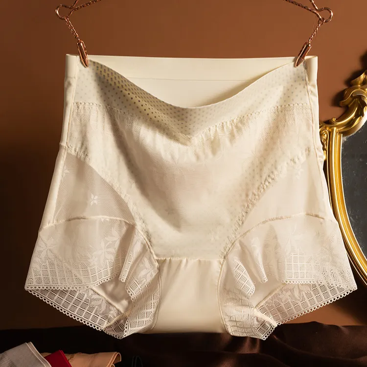 2025夏季女平角内裤塑形高腰收腹裤内裤安全裤蕾丝提臀无痕W 