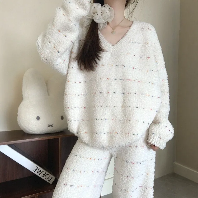 安于心韩版彩色点点半边绒睡衣女款爆款2025新款秋冬季加厚家居服