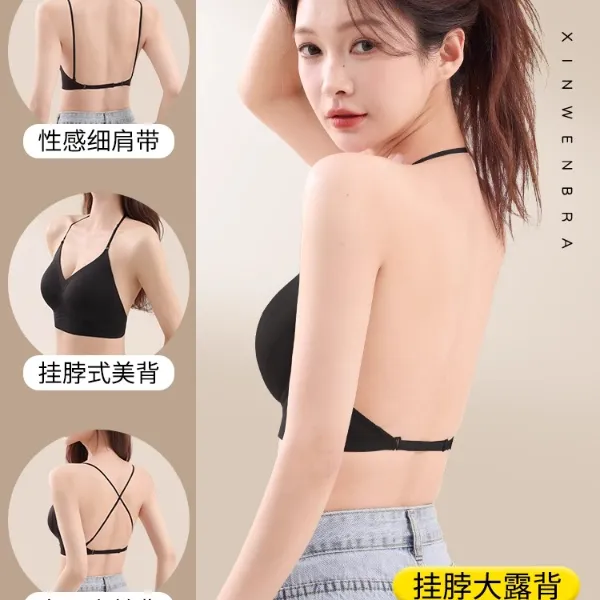 挂脖美背露背内衣女小胸聚拢2025夏季爆款吊带裙专用细肩带薄款胸