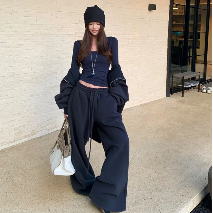 休闲运动时尚套装慵懒风连帽外套女长袖打底衣秋冬抽绳宽松阔腿裤