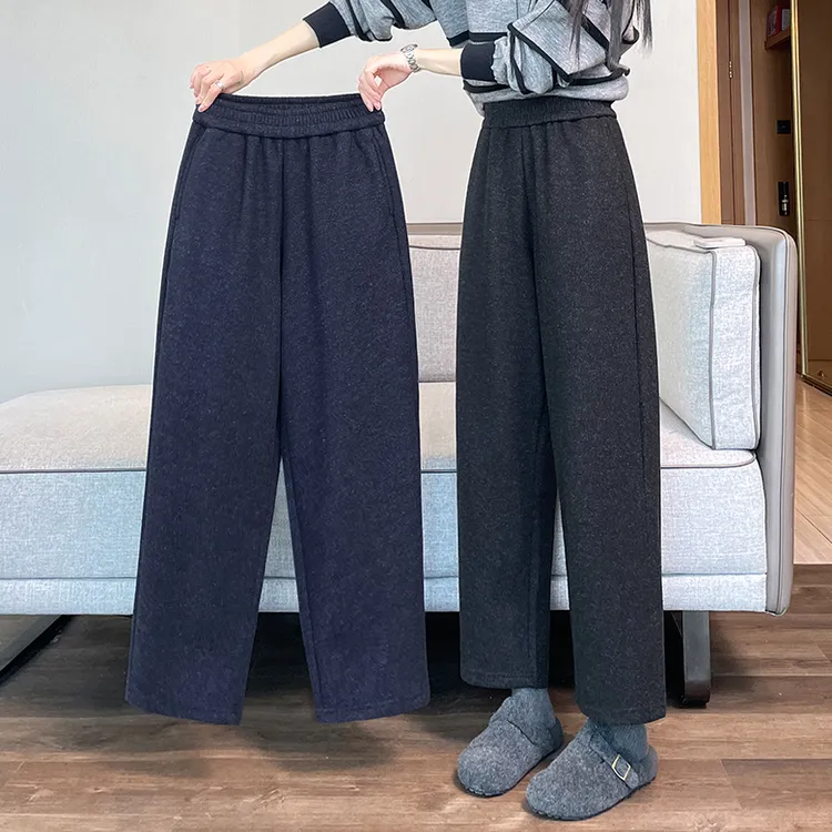 哈伦裤女秋冬季直筒休闲加绒加厚毛呢高腰显瘦保暖八分九分奶奶裤