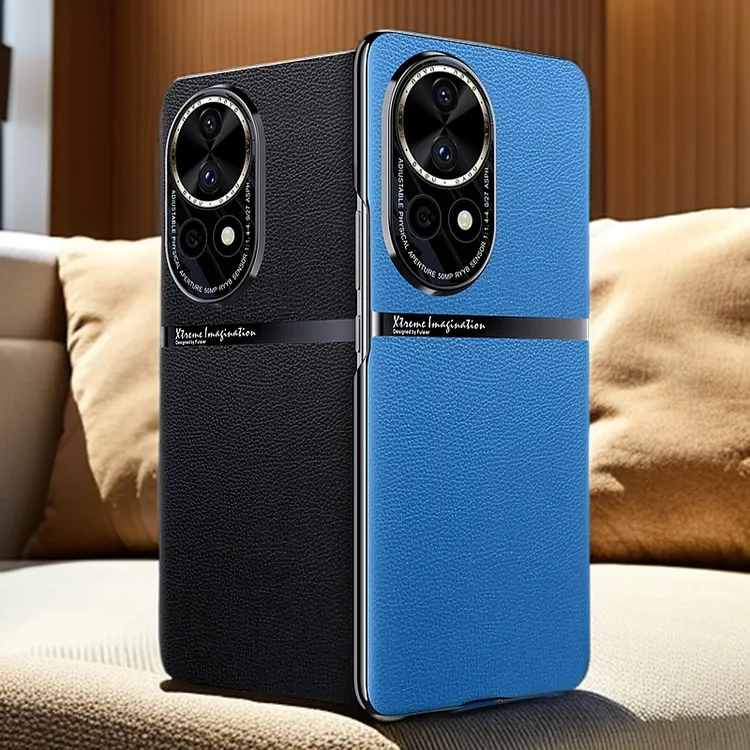 华为nova13电镀手机壳素皮金属圈全包防摔适用nova12pro皮套商务