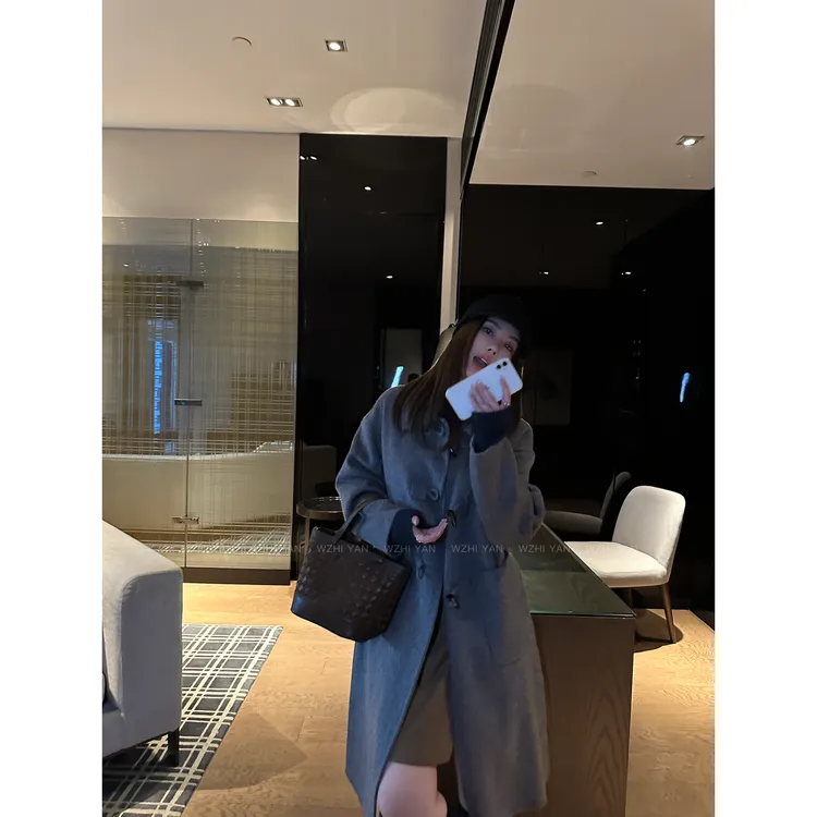 【伦艺新生】"羊毛大衣”高奢混纺绵羊毛毛呢大衣长款外套8X5921