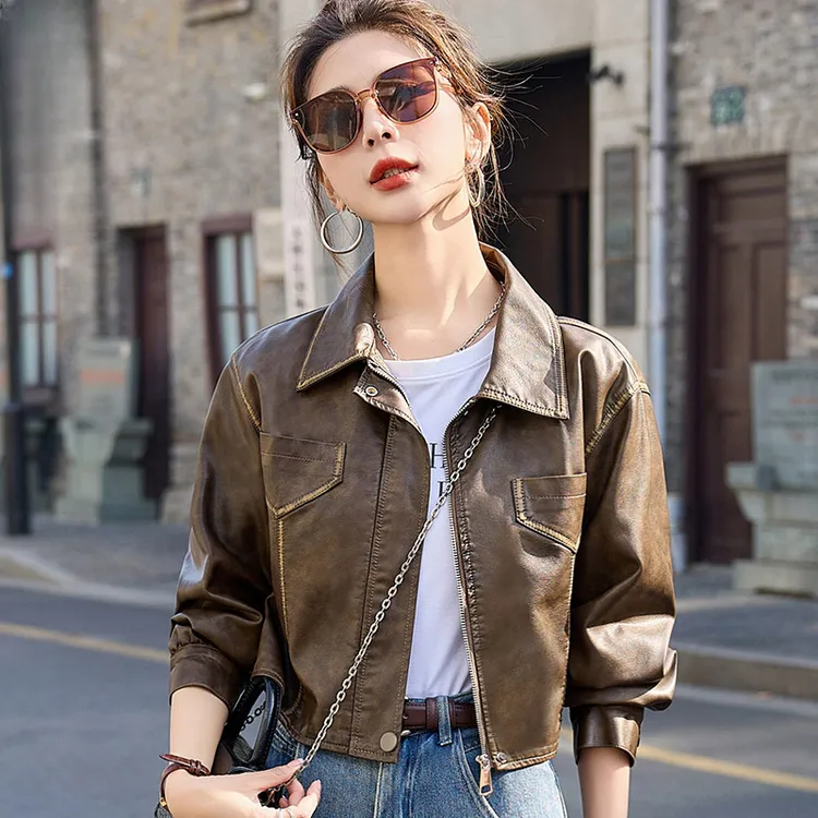 港风皮衣女外套2025新款洋气设计感复古机车皮夹克小个子短款上衣