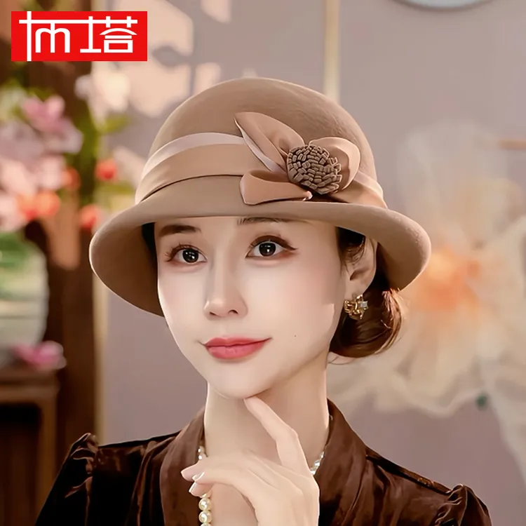 【羊毛礼帽】绵羊毛礼帽定型帽百搭复古保暖日系秋冬百搭帽1332