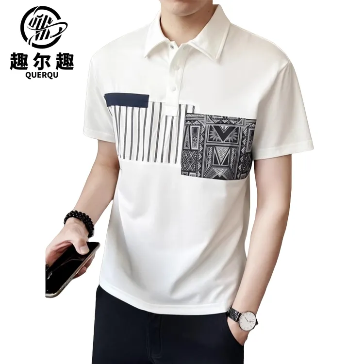 短袖T恤男夏季高端潮牌拼接潮流Polo衫半袖衣服休闲男装时尚新款