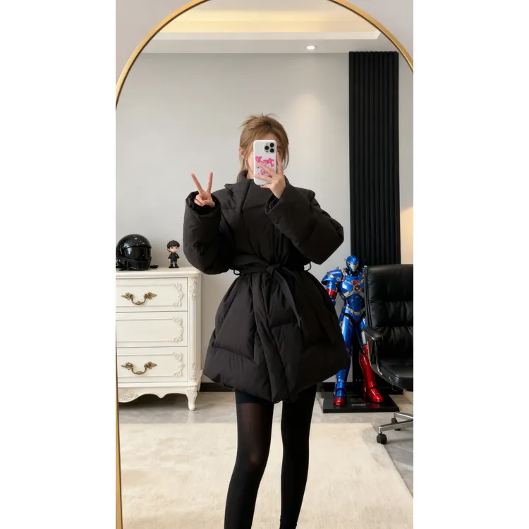 INS CEC韩系温柔风减龄棉服新款加绒保暖面包服外套绑带设计棉衣