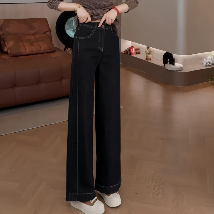 豆豆6【拉线笔】莱赛尔天丝中高腰ins风薄款牛仔百搭长裤-DQ61752-8