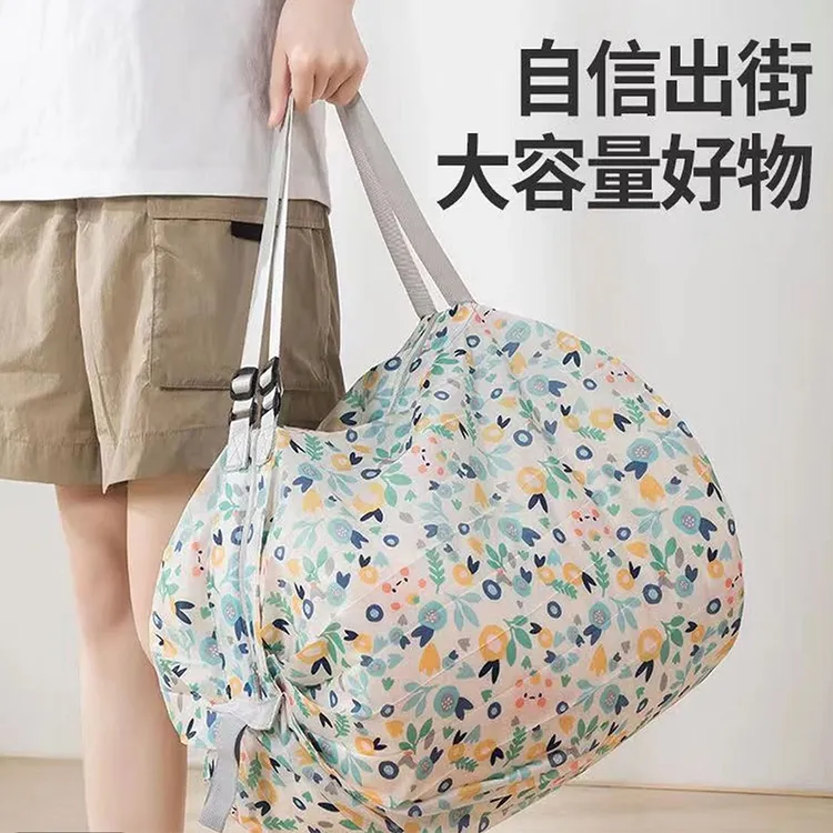 (便携环保折叠购物袋)日系风琴百褶可收缩大容量收纳拉链包W