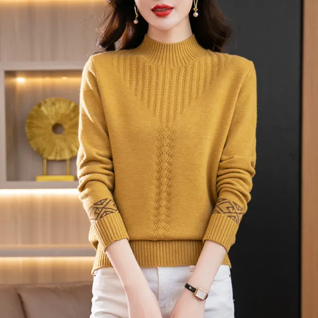 冬季新款纯色半高领毛衣女加厚保暖毛针织衫高档百搭羊毛打底衫